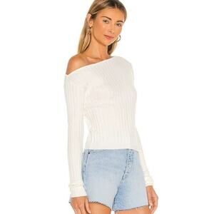 Lovers & Friends Cream Asymmetrical Knit Top Small Minimalist Chic Off‎ Shoulder